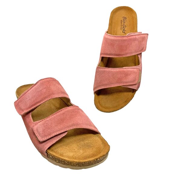Bio Gold Blush Suede Double Padded Strap‎ Foot Bed Sandal Slides - Picture 13 of 13